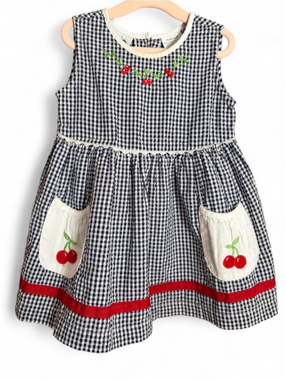 Wee folks 2T Little Girls Baby White Plaid Summer Dress W Cherries & Pockets